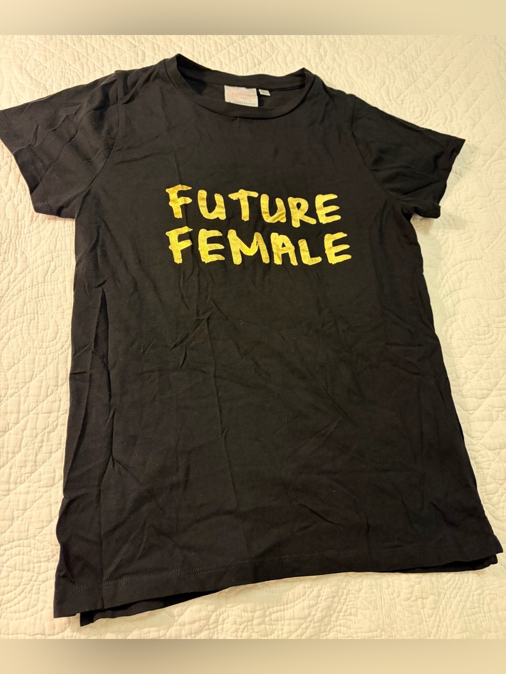 Future Female x Anthropologie Graphic Tee - Black with Yellow Print